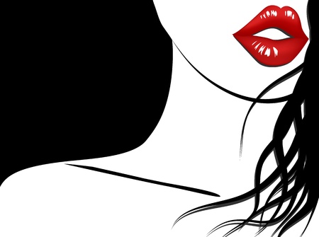 Stylish background of woman with red lips and long hairのイラスト素材