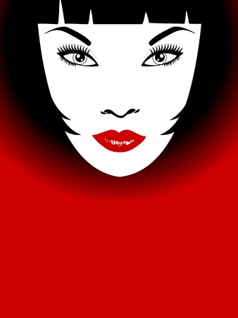Stylish background of woman with red lips and bob hairstyleのイラスト素材