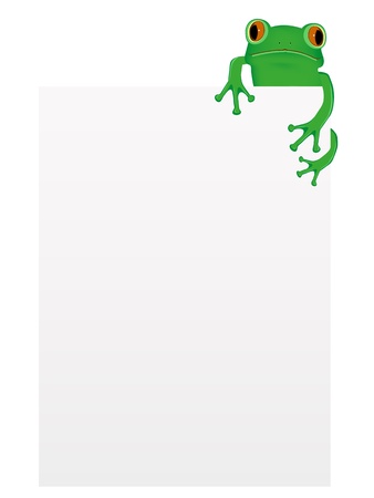 Green tree frog sitting on blank paperのイラスト素材