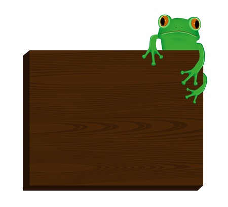 Green tree frog sitting on wood backgroundのイラスト素材