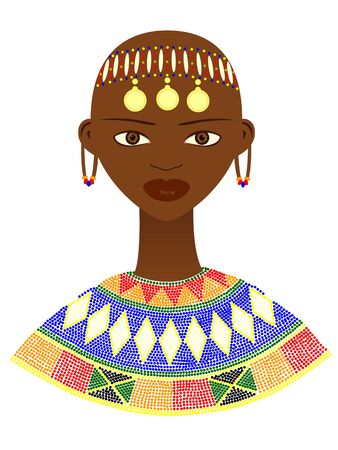 Native African woman with traditional jewelryのイラスト素材