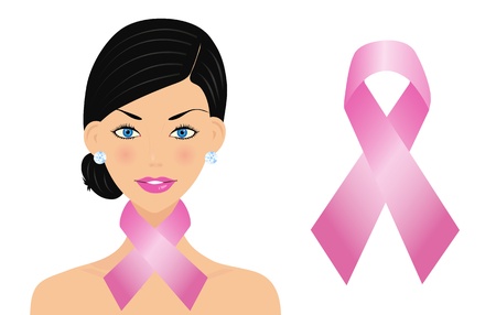 Beautiful woman with cancer ribbonのイラスト素材