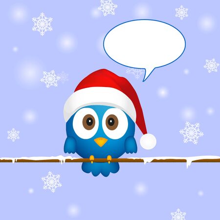 Cute blue christmas bird with speech bubbleのイラスト素材