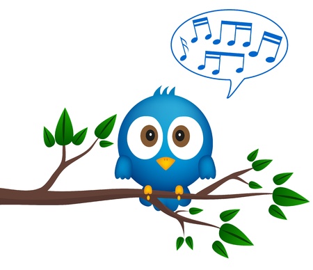 Blue bird sitting on twig, singingのイラスト素材