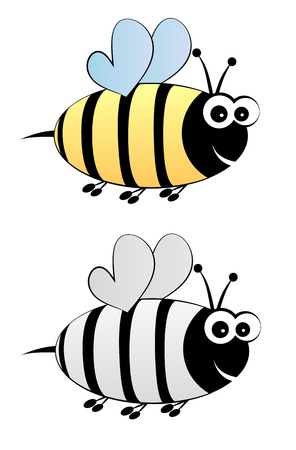 Bee cartoon in color and black-whiteのイラスト素材