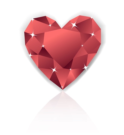 Shiny red heart diamond with reflectionのイラスト素材