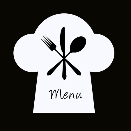 Chef hat with fork, knife and spoon - menu conceptのイラスト素材