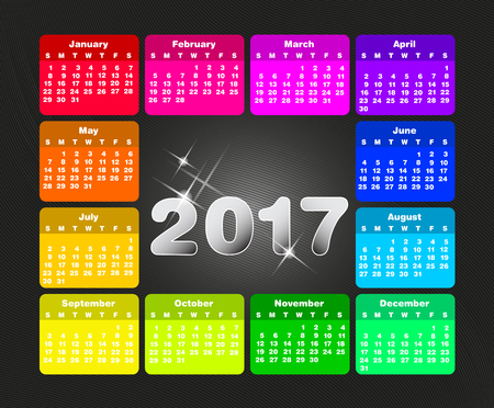 Colorful calendar for 2017. Week starts on sundayのイラスト素材