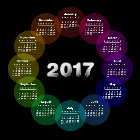 Colorful calendar for 2017. Week starts on sundayのイラスト素材