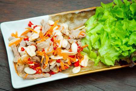 Boiled pork with lime, garlic and chili saucの写真素材