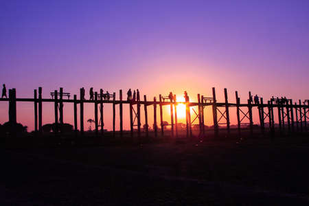 Mandalay, Myanmar. The U-Bein bridge is the longesの写真素材