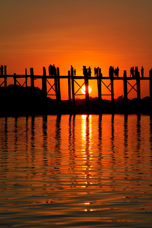 Sunset on U Bein Bridge, Amarapura, Myanmar Burma