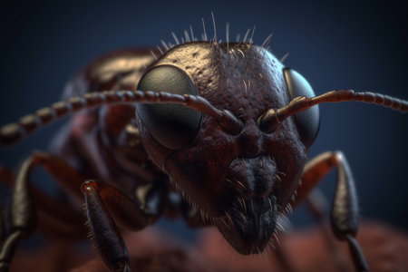 Realistic Detailed 3d Ant on Dark Background. 3D Renderの素材