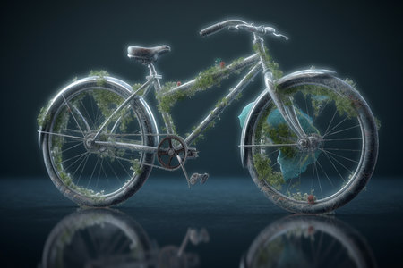 Ecology and environment concept. Eco bicycle with globe. 3D renderingの素材
