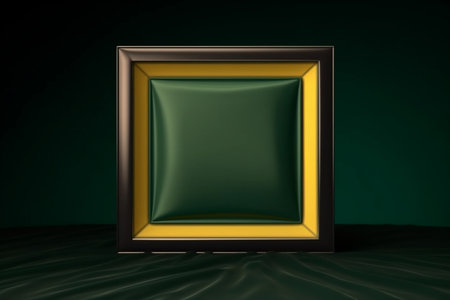 3d rendering of green and yellow square frame on black background.の素材