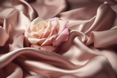 close up of pink and white fabric with rose flower in soft lightの素材
