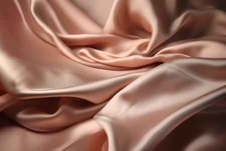 closeup of rippled pink satin fabric background studio shotの素材
