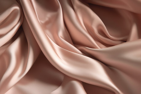 Closeup of rippled pink satin fabric. Whole background.の素材