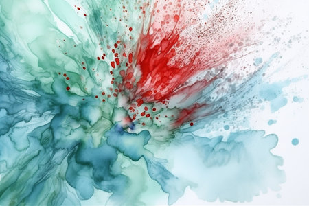 Abstract blue and red watercolor background. Ink in water. Hand-drawn illustration.の素材