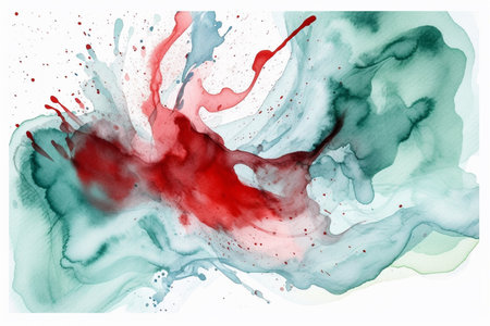 Watercolor abstract hand painted background. Blue, red and green colorsの素材