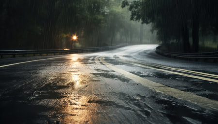 Rainy road in the rainy season. Rainy day in Thailand.の素材