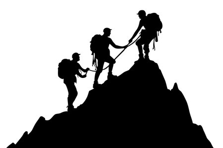 Vector silhouette of a group of climbers on top of a mountain.のイラスト素材