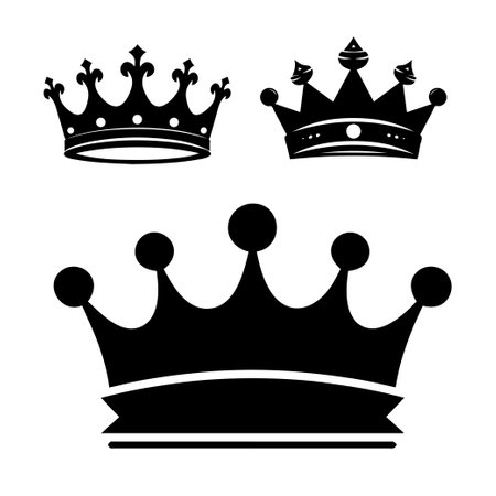Crown Silhouette Black Icon Set Isolated on White Backgroundのイラスト素材