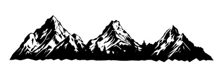 Mountains silhouettes, black and white vector illustration, isolated on white background.のイラスト素材