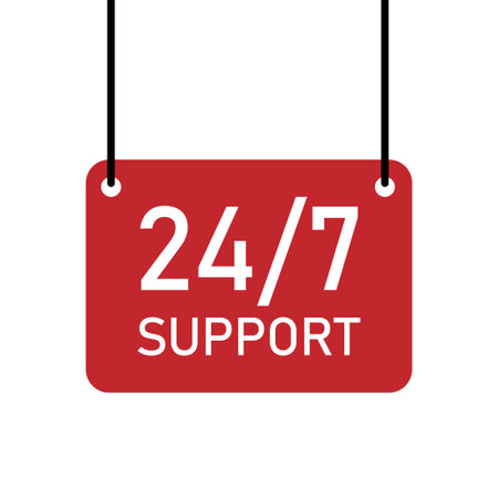 Red 24/7 Support Sign on white background. Vector Illustrationのイラスト素材