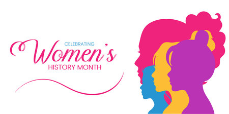 International Women's Day banner, vector silhouette of women facesのイラスト素材