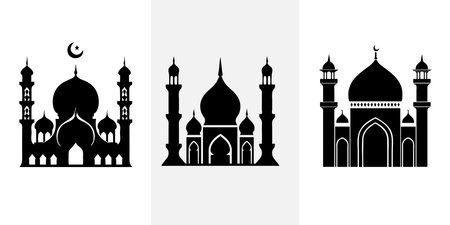 Set Muslim Mosque icon, Islamic month of muslim. vector illustration. Flat design styleのイラスト素材