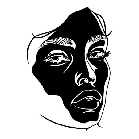 Silhouette of women face lineartのイラスト素材
