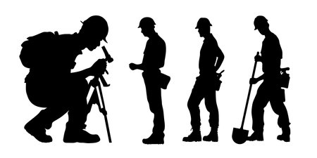Vector silhouette of a construction worker on white background. Symbol of work.のイラスト素材