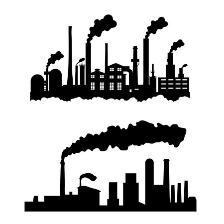 Industrial plant silhouettes set on white background. Vector illustration.のイラスト素材