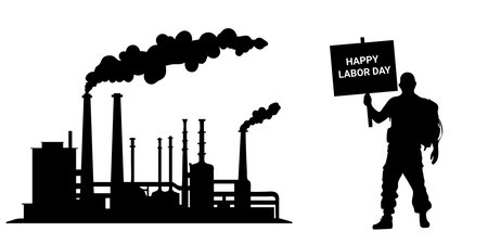 Silhouette of a factory with a sign on a white backgroundのイラスト素材