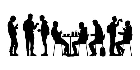 Vector silhouette of people sitting at a table on a white background.のイラスト素材