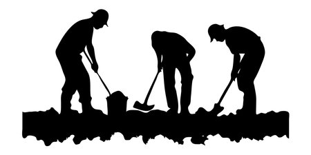 Vector silhouette of workers on white background. Symbol of work in construction.のイラスト素材