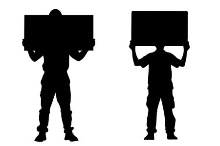 Silhouette of a labor with a protest banner on a white backgroundのイラスト素材