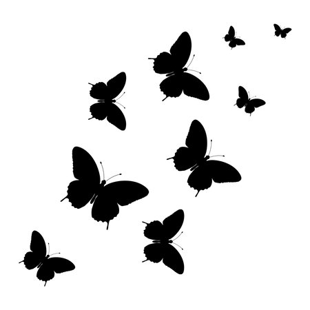 Set of butterfly silhouettes. Butterflies flying vector iconのイラスト素材