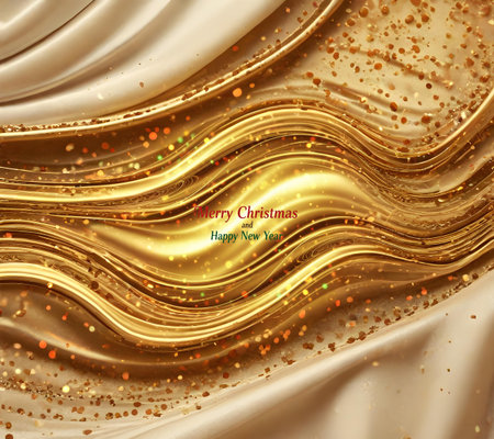 Abstract background with gold glittering wavy fabric. Vector illustration.の素材
