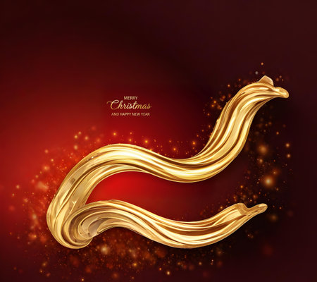 AI-generated digital Elegant festive background featuring a glowing golden wave with sparkling light effects on a dark background. Perfect for Christmas and New Year greetings, holの素材