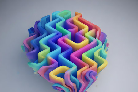 3d rendering of a multicolored abstract shape on a gray backgroundの素材