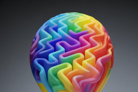 3d render of multicolored labyrinth on gray background. Conceptual imageの素材