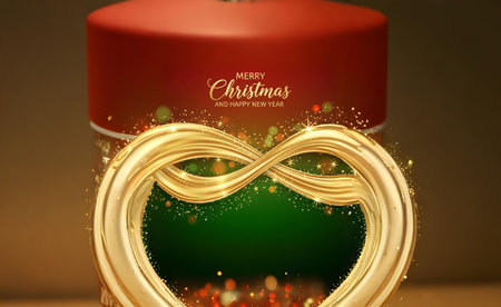 Valentine's Day background with golden heart and red gift boxの素材