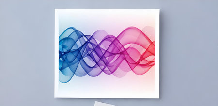 abstract background with blue and red waves on a white sheet of paperの素材