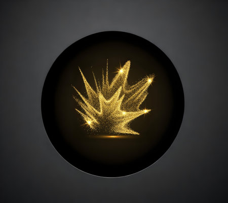 Black circle icon with golden firework. Vector illustration. Eps 10の素材