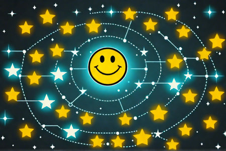 Smiley face and network of stars on black background. 3D renderingの素材