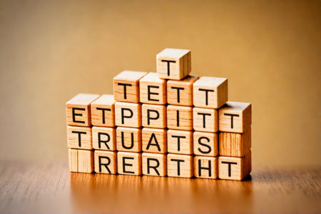 The concept of trust, trust, trust and trust on wooden cubesの素材