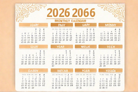 Monthly calendar for year 2016 on beige background. Week starts from Sunday.の素材