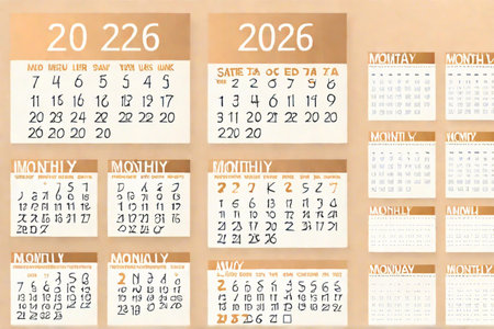 Calendar for year 2023 on brown background. Week starts from Sunday.の素材